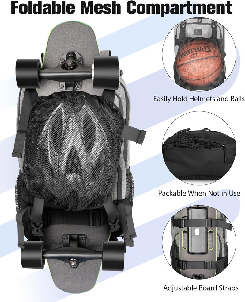 WOLT Skateboard Backpack, 15.6 Inch Laptop Backpack for Men Women, Sports Backpack with Ball Holder - Image 2